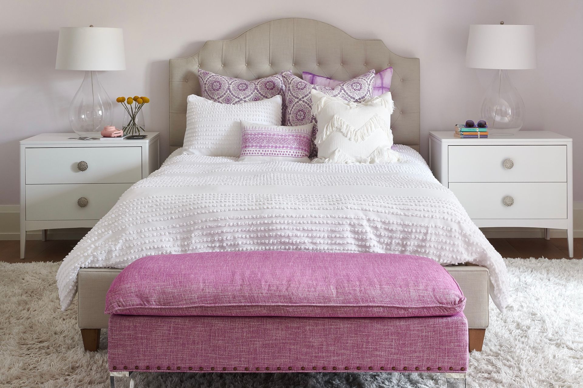 bedroom with purple decor 