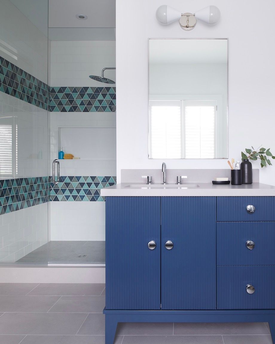 blue bathroom vanity and sink 